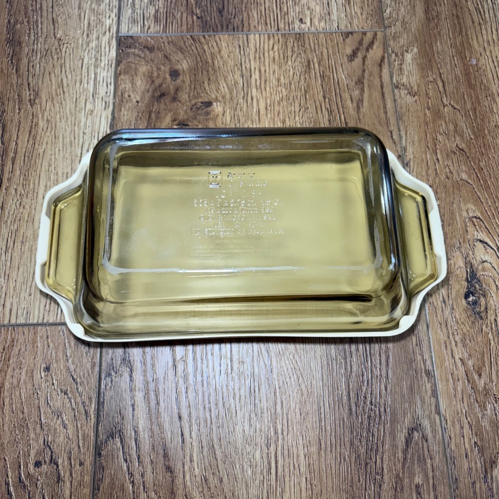 Anchor Hocking Amber Glass Loaf Dish w/ Lid 1.5 Qt Rectangular Baker USA‎ 1041